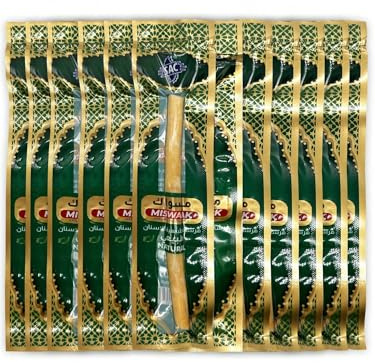 12 Stück Natürliche Miswak Sticks Siwak Zahnbürste für Weiße Zähne, Gesundes Zahnfleisch und Frischen Atem, Traditionelle Mundpflege ohne Zusatzstoffe, Ideal für Reisen & Alltag Zahnpflege, Original