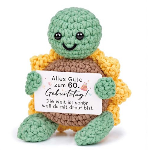 CheriGift 60 Geburtstag Geschenk, Handgemachte Schildkröte Figuren | Pocket Hug Glücksbringer Geschenk zum 60 Geburtstag für Frauen Mann Oma Opa 2.8x2x3.9 inches