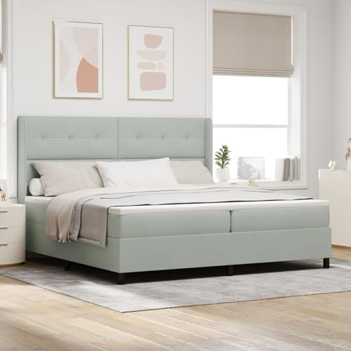 Holamys Boxspringbett mit Matratze, Hellgrau 200x200 cm, Samt, luxuriöses Schlafzimmer-Möbelstück, Stabiler Bettrahmen