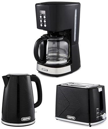 GEEPAS 1.5L Filter Coffee Machine, 1.7L Electric Kettle & 2 Slice Toaster Combo Set | 900W Programmable Drip Coffee Maker | 900W Bread Toaster 7 Browning Levels | 3000W Rapid Boil Cordless Jug Kettle