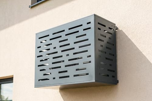 Casanoov Amaro Arlberg Outdoor Air Conditioning Cover With Bottom Side Size S - 90 x 68 x 60 cm - Steel Charcoal Grey Lines Pattern - Robust Protection Design Outdoor Unit Heat Pump