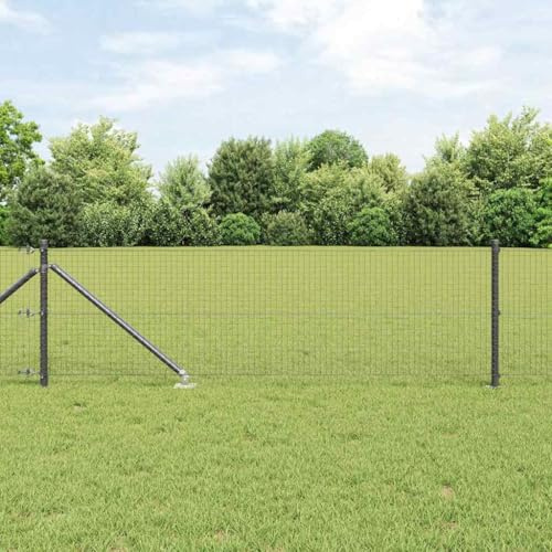 QJBSAVVA Gartenzaun Stahl 2500 x 3,2 x 60 cm Anthrazit, UV beständiger Drahtzaun mit 11 Pfosten, moderner Doppelstabmattenzaun für Hunde, Hühner, Weide und Camping