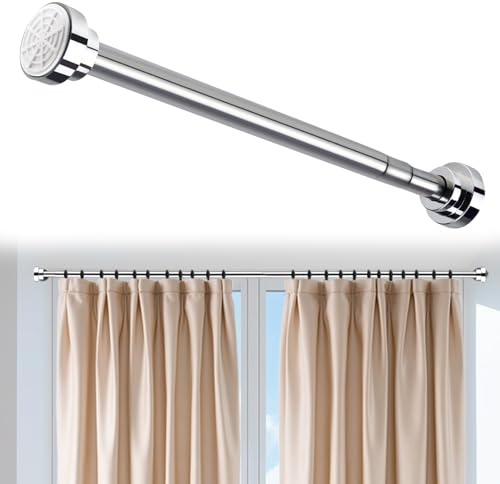 MFUSUL Barra Armario Extensible sin Taladro de Acero Inoxidable, Barra de Ducha Ajustable de 60 a 200 cm, Inoxidable y Antideslizante con Base Redonda, para Armario de Dormitorio Ventana de Balcón