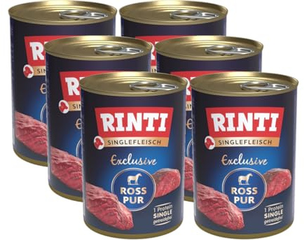 arelf Bundle RINTI-Singlefleisch Ross 6 x 400g | Monoprotein Nassfutter | Getreidefrei, proteinreich & ohne Zusatzstoffe | inkl. Snack Dokas Hühnchenrolle