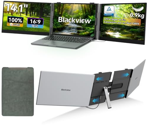 Blackview 14,1 Laptop Bildschirm Erweiterung, Ultradünn und Ultraleicht Monitor Erweiterung für 13-17,3” Laptops Einadriger Anschluss, HDMI/USB C Plug&Play-Zweitbildschirm für Win/Mac/Android