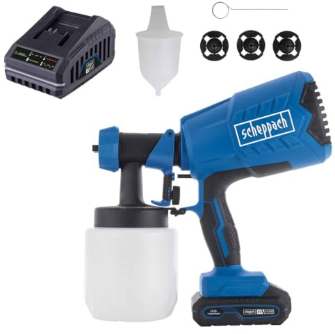 Scheppach Akku Farbsprühsystem C-APS700-X Lackierpistole 1L Farbbehälter | 120 m²/h Flächenleistung | 700 ml/min Durchflussmenge | 20V-IXES-Serie | 10 Jahre Garantie | mit 2Ah Akku & Ladegerät