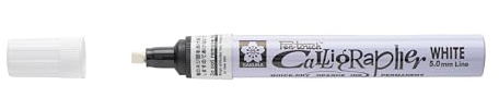 SAKURA Pen-Touch Calligrapher Medium White Marker - 5.0 mm Nib - Archival Quality Permanent Ink - Water Light Chemical Resistant - Multi-Surface Use