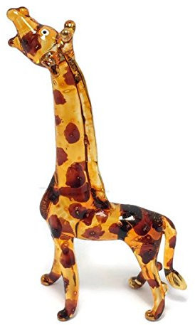 WitnyStore Winzige Dekofigur Giraffe, 7,9 cm, stehende braune Giraffe, Miniatur, mundgeblasene bemalte Glasgiraffen, Savanne, tropische Tierwelt, langer Hals, Tier, Kristall, dekorative