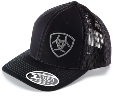 ARIAT Men's Flexfit 110 Adjustable Cap with Offset Logo, Contrast Stitching, and Mesh Snap Back, Black