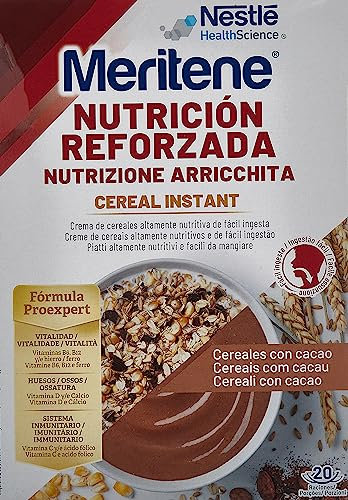 Meritene, Cereales Instantáneos en Polvo para Papilla, Sabor Cacao, Comida Preparada Nutritiva, Para la Alimentacion de Adultos con Disfagia y Dificultades para Masticar, 1 Sobre, 520 gr