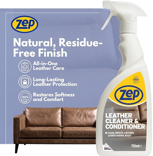 Zep Leather Cleaner & Conditioner 750ml | Cleans, Restores & Protects Leather Sofas, Car Seats, & Clothing, Softens Leather, Prevents Cracking, UV Protection