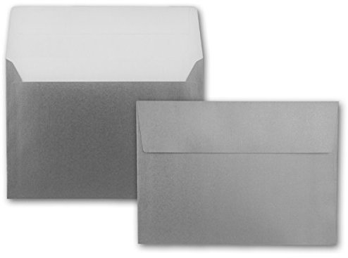 50x Briefumschläge DIN C5 Silber Metallic - 16,2 x 22,9 cm - Haftklebung - glänzende Kuverts für große Einladungen und Karten zum Geburtstag oder Hochzeit