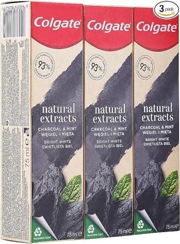 Colgate Natural Extracts Activated Charcoal + White Mint Toothpaste, 75 ml - Pack of 3