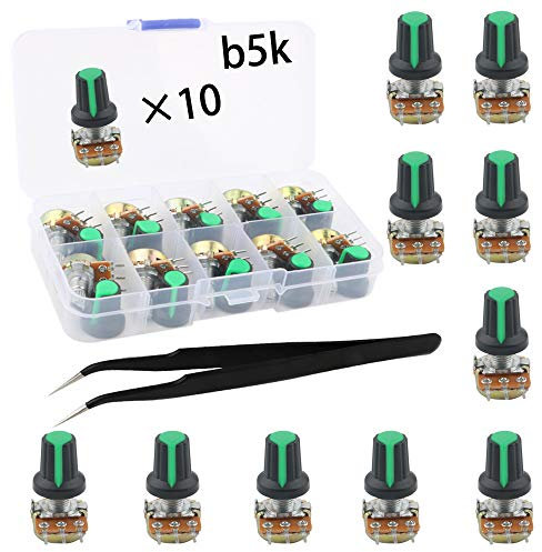 RUNCCI-YUN Potentiometer Mono Linear 5k,WH148 3Pin 15mm Schaft mit Nut & Ring-Eisen und antistatischen Pinzetten Drehpotentiometer