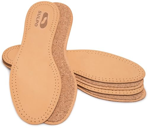 ORTRI 3 Paare Einlegesohlen aus pflanzlich gegerbtem Leder Einlagen mit Naturkork gegen Schweißfüße für Damen und Herren anti Schweiß Geruchsabsorber Sohlen Atmungsaktiv, Beige, 39-40