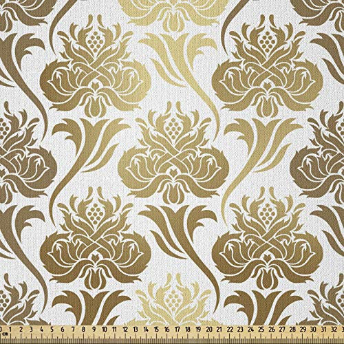 ABAKUHAUS Damast Stoff als Meterware, Ombre Abstract Floral, Microfaser Multi Zweck Dekostoff für Kunsthandwerke, 3M (230x300cm), Hellgelb und Karamell