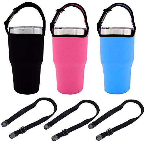 Tumbler 30oz Carrier Holder Holder Pouch con tracolla, adatto per Yeti, Rtic, Atlin, Ozark Trail, Rambler 30oz thermos tazza da caffè, custodia in neoprene con maniglia per il trasporto, blu, rosa