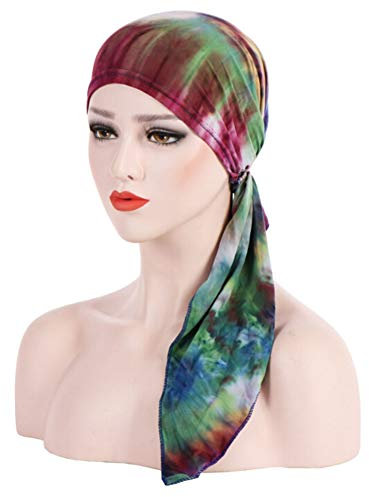 MoreChioce Damen Sommer Kopfbedeckung, Frauen Elegant Kopftücher Chemo Hut Indien Bandana Muslim Hijab Schals Baumwolle Haarverlust Turban,Blau Grün Gradient