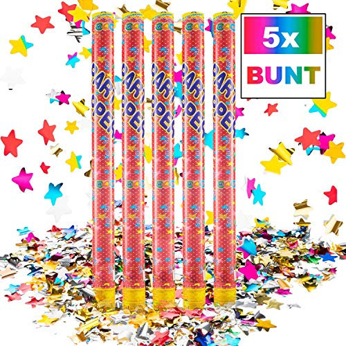 GOODS+GADGETS Konfetti-Kanone Konfetti-Shooter Party Popper Konfettikanone - XXL 100 cm Bunt - 5 Set