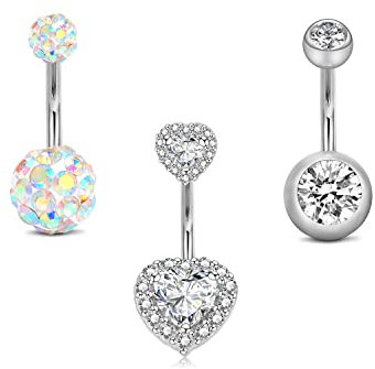 Rajnard 3 STK 14GChirurgenstahl Bauchnabelpiercing Herzform CZ Piercing Bauchnabel Banane Barbell Körper Piercing Schmuck 10mm