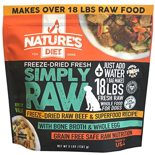Nature's Diet Simply Raw Freeze-Dried Whole Food Meal - Makes 18 Lbs Fresh Food with Muscle, Organ, Bone Broth, Whole Egg, Superfoods, Fish Oil Omega 3, 6, 9, Probiotics & Prebiotics (Beef)