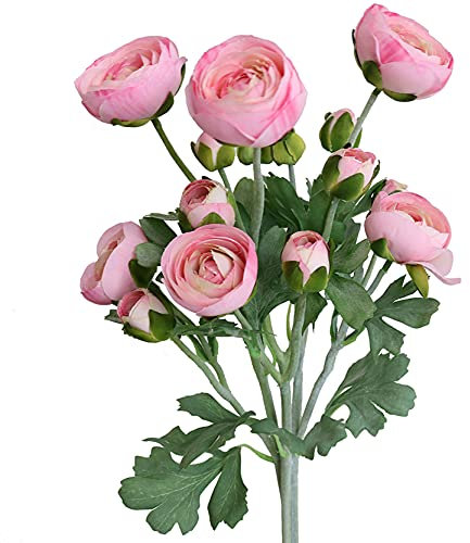Elyjhyy Künstliche Ranunkeln Blumen mit echtem Stiel, Spray für Haus, Garten, Dekoration (Hellrosa)