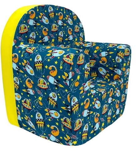 Babysanity® Poltroncina Bimbi Rivestimento 100% Cotone Sfoderabile Imbottitura Alta Intensità Migliorata Poltrona per Bambini Comoda Leggera Ideale per Cameretta -Made in Italy- (Missile)