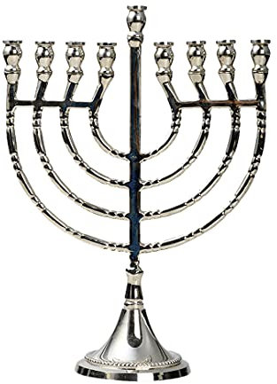 NKlaus Chanukka -Leuchte 9armig Messing vernickelt Höhe 21,5cm Kerzenhalter Lichterfest Handarbeit 10900
