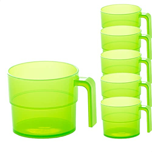 Kerafactum 6 Set Trinkbecher Becher Tasse mit Henkel Kaffeebecher für Camping Kantine | ideal Picknick Bootsausrüstung Zelt Caravaning | Spülmaschinenfest Stapelbar 0,3 Ltr. Coffee Mug color green