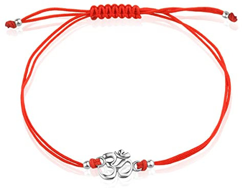 Om Armband Armreif Sterling Silber 925 Ohm Aum Yoga Rote Schnur Spirituelle Charm Verstellbares