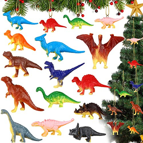 Libima 12-teiliges Dinosaurier-Weihnachtsschmuck-Set, Dinosaurier-Figuren, hängende Ornamente, Kunststoff-Dinosaurier-Ornament für Weihnachtsbaum, Gastgeschenke (niedliche Farbe, niedlicher Stil)