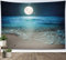 LB Strahlender Mond Wandteppich Blau Meer Wandtuch Strand Wandbehang Nacht Landschaft Tapisserie für Wohnzimmer Schlafzimmer Wohnheim Wanddeko,200x150cm