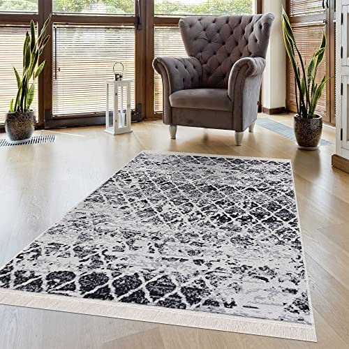 Pasha Home Teppich Läufer 160x230 cm - Boho Teppich aus Baumwolle für Wohnzimmer, Schlafzimmer, Küche, Bad, Kinderzimmer - Wendbar - Schwarz-Weiß