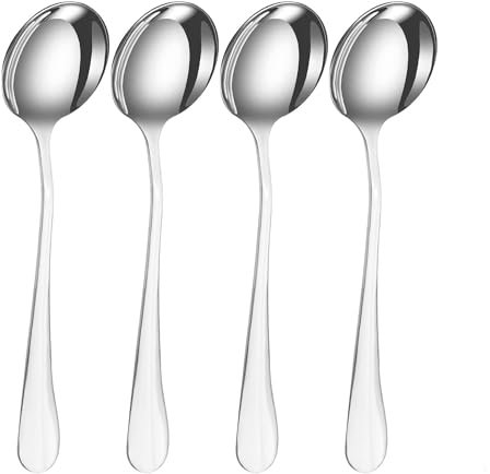 PEBBLE HUG 4 Pc Stainless Steel Soup Spoons Vegetable Spoons for Kitchen, Home. Restaurant, Dinner Spoons, Elegant Design, Sturdy Structure, Smooth Edges