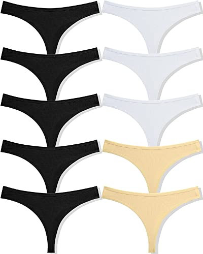 FINETOO 10er Pack Strings Set Tangas Damen Baumwolle Unterhosen Sexy Unterwäsche für Frau Lingerie Sexy for Women Dessous Thong Mehrpack S-XL