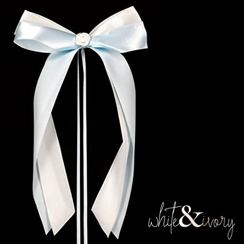 white & ivory 25 Autoschleifen Hochzeit Antennenschleifen | eisblau & weiß | doppelt handgebunden mit Rose | hochwertiges Satin | Autoschmuck | Deko Schleife