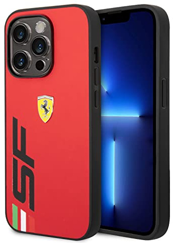 CG MOBILE Ferrari Schutzhülle für iPhone 14 Pro in Rot mit großem schwarzem SF-Logo, PU-Leder, strapazierfähig, kratzfest, einfach anzubringen und stoßdämpfend