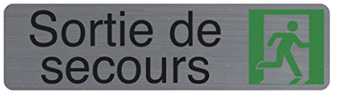 Exacompta - Réf. 67172E - 1 plaque de porte adhésive Sortie de secours - Plaque murale imprimée de signalisation - Sur tous supports - Aspect aluminium brossé - Dimensions : 16,5 x 4,4 cm