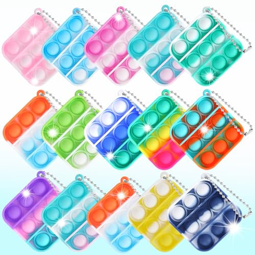 15 Stück Mini Silikon Schlüsselanhänger Toys, Mini Squeeze Pop Push It Fidget Toys, Spielzeug mit Schlüsselbund, Poppet Bubble Finger Toys Stress Reliever Anti-Angst für Kinder Erwachsene