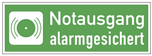 Aufkleber Rettungswegzeichen „Notausgang alarmgesichert“ Zusatzzeichen | 30x10,5 cm Made in Germany
