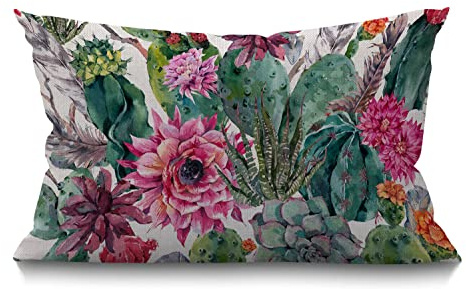 30x50 cm Kissenbezug, rustikale Bauernhaus-Dekoration, Heim-Kaktus-Kissenbezüge, Baumwolle, Leinen, Kakteen, Sukkulenten, Blumen, Zweige, Federn, Pfeile, Wurfkissen, Schlafzimmer, 30x50 cm