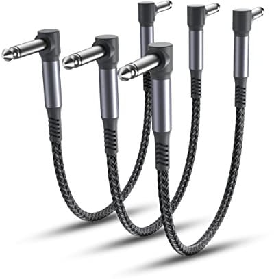 Elebase Guitar Patch Cables 30CM 3-Pack,6.35MM Effects Pedal Board Cord,1/4 Right-Angle Nylon Braided Instrument Audio Cable,Pedalboard Connector TS Wire for Amp/Amplifier,Mixer,Electric Bass