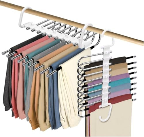 Trrcylp 2 Stück 9 Lagen Faltbare Kleiderbügel platzsparende Hosenbügel Multifunktionale Hosenablage Kleiderbügel für Kleiderschrank Hosen Schal (weiß)