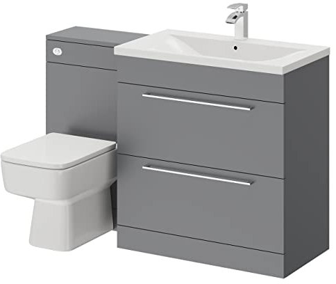 Napoli Gloss Grey 1300mm Vanity Unit Toilet Suite with 1 Tap Hole Basin and 2 Drawers with Polished Chrome Handles