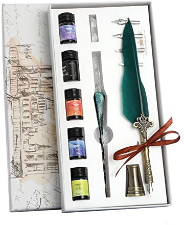 BakerMiche Glasfeder Kalligraphie Set - 2 Glasstifte Handmade Kalligraphie Stifte mit 6 Bunten Tinten für Unterschriften, Kalligraphie, Zeichnung, Dekoration