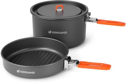 Odoland Camping Cookware Kit, Non-Stick Lightweight Camping Pot and Fry Pan Set with Mesh Bag for Camping, Backpacking, Outdoor Cooking Picnic 1.9L