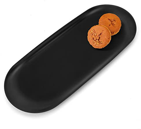 Yvttve Bandeja Metal Negro, Plato Pequeño Decorativo, Bandeja de Almacenamiento de Acero Inoxidable Ovalada para Llaves, Velas, Cosméticos (30 CM, Negro)