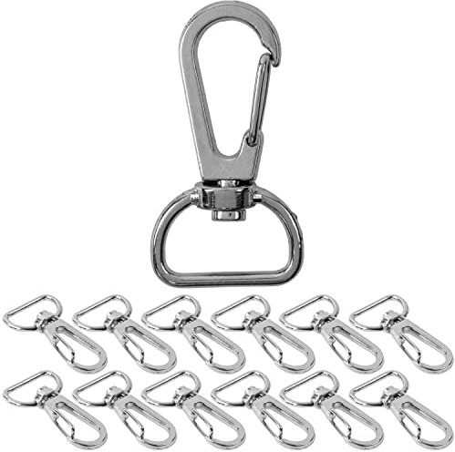 Karabinerhaken mit Drehverschluss, 12 Stück, 15 mm D-Ring mit Karabiner Haken, Taschenkarabiner 360° Grad drehbarem Ösenring, Metall Gurtschnalle mit Haken zum Basteln, Tragegurt Karabinerverschluss