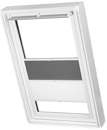 Dachfenster Waben Plissee ohne Bohren Tag und Nacht passend für Velux Fenster verdunkelnd und lichtdurchlässig Plisseerollo verspannt Klebemontage (grau raumverdunkelnd/weiß tageslicht, M06)
