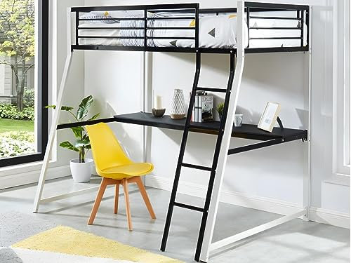 Vente-unique-Set Hochbett mit Schreibtisch + Matratze - 90 x 190 cm - MALICIA